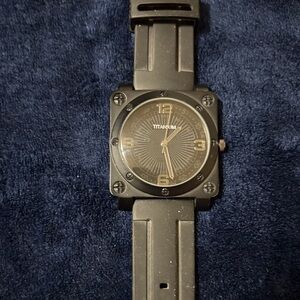 Titanium Black Square Watch with Silver Accents